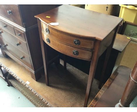 Georgian style bow front side table of small proportions with two draws, on square taper legs, 44cm in length, 68cm in height