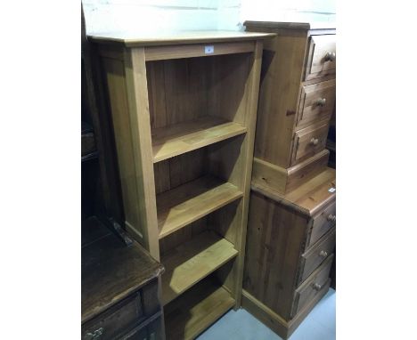 Contemporary light oak open book case with four shelves to interior, 65cm in length, 150cm in height, 32cm in depth
