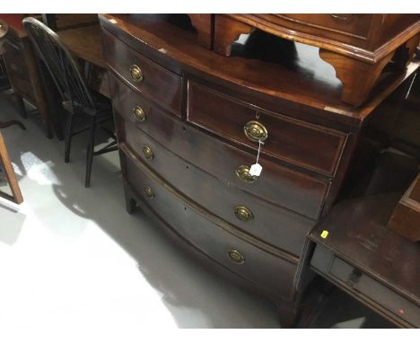 Regency mahogany bowfront chest of draws, comprising two short and three long draws, on bracket feet, 101cm x 48cm x 101cm