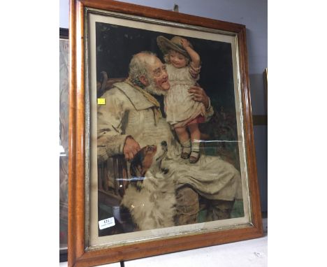 FRAMED PRINT BY ARTHUR ELLSLEY TITLED GRANDFATHER'S PET