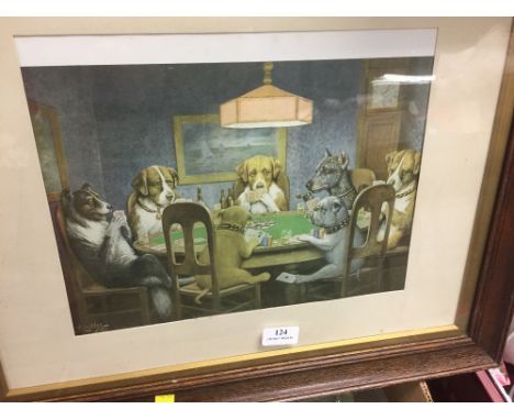 COLLECTION OF FOUR OAK FRAMED PRINTS BY C M COOLIDGE DOGS PLAYING CARDS