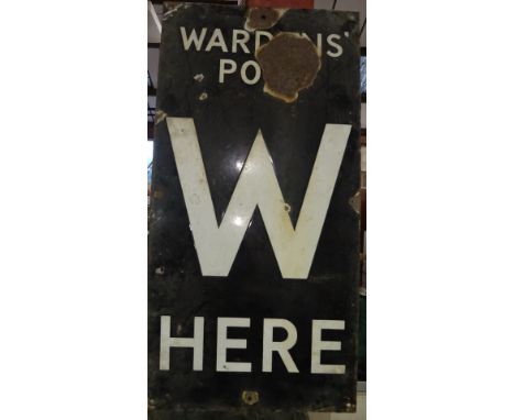 ENAMEL WARDENS  POST SIGN