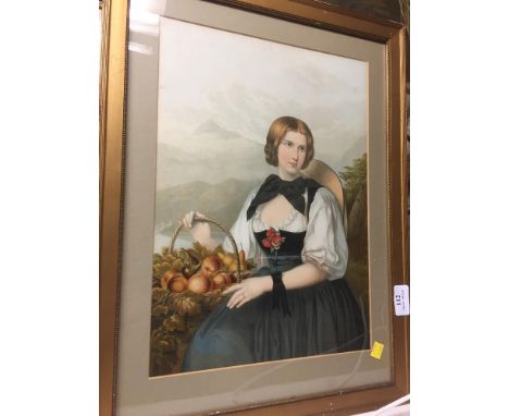 FRAMED PRINT OF GIRL TITLED THE FRUIT GIRL OF THE ALPS