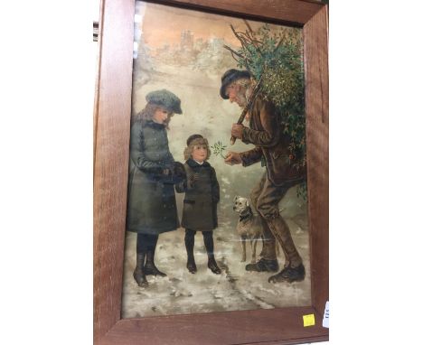 FRAMED PRINT OF THE MISTLETOE AND HOLLY SELLER