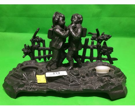 SPELTER INKWELL DEPICTING CHILDREN - INCOMPLETE