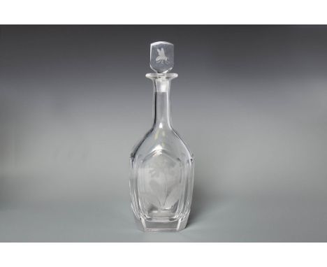 UNIQUE ALISON KINNARD ORREFORS GLASS DECANTERengraved by Alison Kinnaird MBE, a special commission piece, decanter body engra