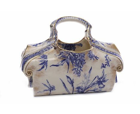DOULTON BURSLEM WATER AQUARIUSthe basin of oblong form with handle, blue and white transfer printed with gilt highlights, Doy