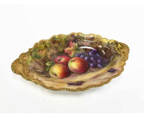 ROYAL WORCESTER COMPORTsigned 'T Lockyer' (Thomas Greville Lockyer), painted with apples and grapes on a mossy bank, of shape