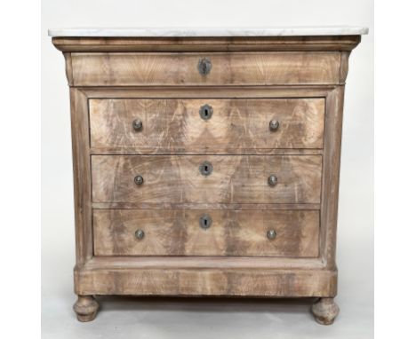 HALL COMMODE, 19th century French Louis Philippe flame mahogany with four long drawers and turned supports, 91cm x 42cm x 90c