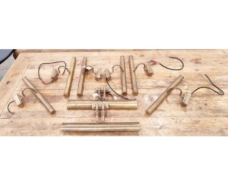 PICTURE LIGHTS, two of one light and six of another, gilt metal, each 45cm W approx. (8) 