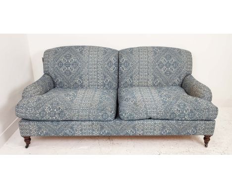 KINGCOME STRATFORD SOFA, in blue upholstery on turned supports, 200cm W x 88cm H x 95cm D. 