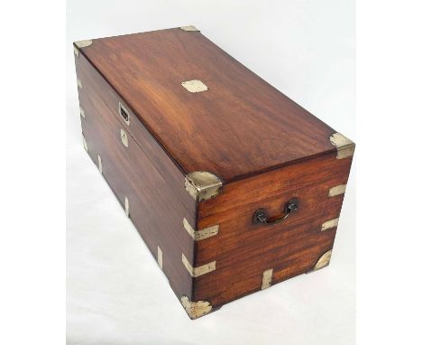 TRUNK, 19th century Chinese export camphorwood and brass bound with rising lid and carrying handles, 105cm x 52cm x 49cm H. 