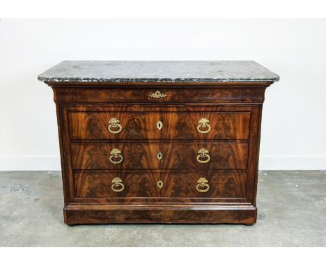 COMMODE, Louis Philippe mahogany with grey marble top above four drawers, 93cm H x 131cm x 63cm. 