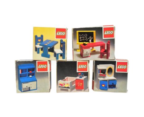 Lego - a collection of x5 vintage 1970s Lego sets comprising 291&nbsp;Blackboard and School Desk, 272 Dressing Table with Mir