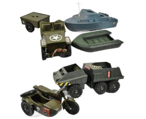 Action Man - a collection of vintage Action Man playset vehicles to include; Assault Craft, Motorcycle &amp; Sidecar, Multi T