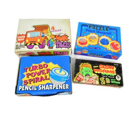 Counter-top Boxes - a collection of x4 1970s - 1990s ex-shop-stock counter top trade boxes. Includes 'Magic Glow Works &amp; 