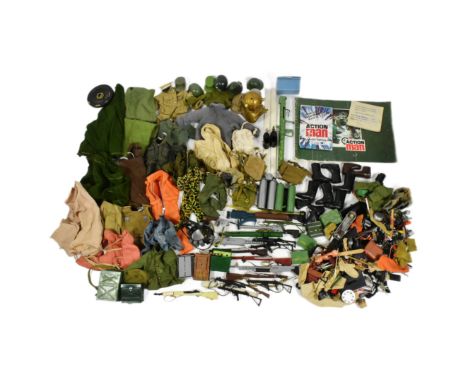 Action Man - Palitoy - a large collection of assorted vintage clothing, accessories and weapons. Various outfits present. Inc