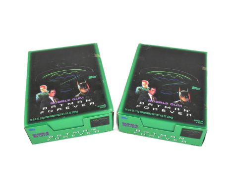 Batman Forever - x2 vintage Topps / DC Comics issued ' Bubble Gum ' counter top display / NOS stock boxes of Bubblegum figure