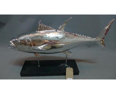 A fibreglass model of a fish on stand, W.74cm 