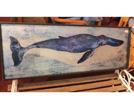 A print on glass of a whale, 41 x 117cm