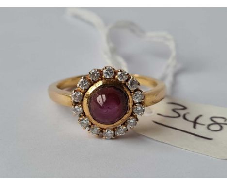 A GOOD MATCHING STAR RUBY AND DIAMOND CLUSTER RING SIZE P 1/2 