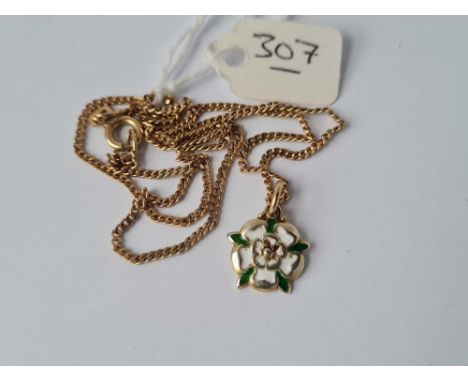 A gold neck chain with enamel decorated Tudor rose pendant all 9ct 16 inches - 5.5 gms 