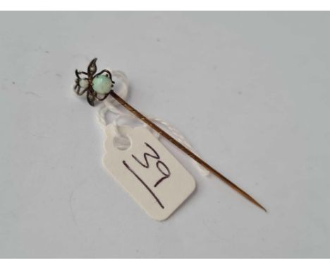 A opal and pearl bug terminal stick pin 