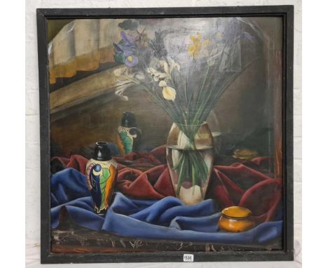 HUBERT VERLINDEN, an art deco vase of flower, 29" x 29" signed, gallery label Zall Lamorinere Antwerp