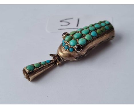 A Victorian gold and turquoise snake clasp with cabochon ruby eyes 