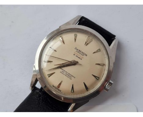 A gents wrist watch by J W Benson "super flat" with seconds sweep 