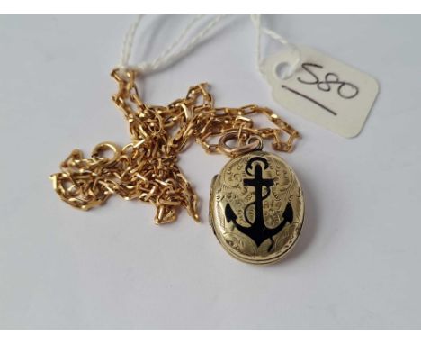 A oval locket with enamel anchor decoration on 9ct fancy link chain 18 inch's - 10 gms inc 