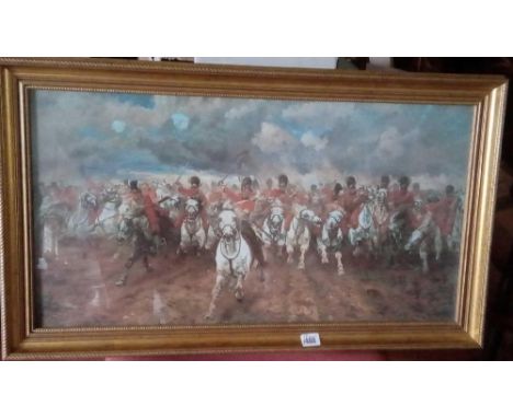 A coloured print of the Calvalry Charge