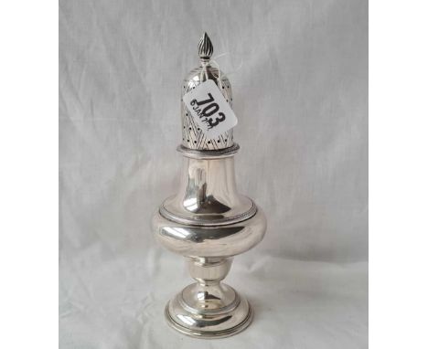Another caster with cable girdles, flame finial, 7.5" high, B'ham 1913, 159g