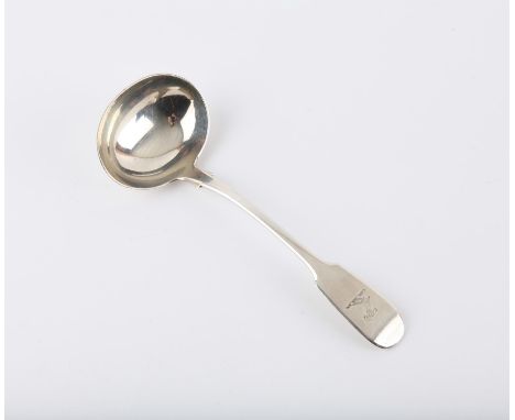 English provincial Newcastle silver crested fiddle pattern sauce ladle by Reid and Son 1844