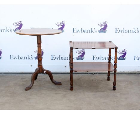 19th century rosewood tow tier whatnot, and a 19th century mahogany tilt-top table on turned column and tripod base, Conditio