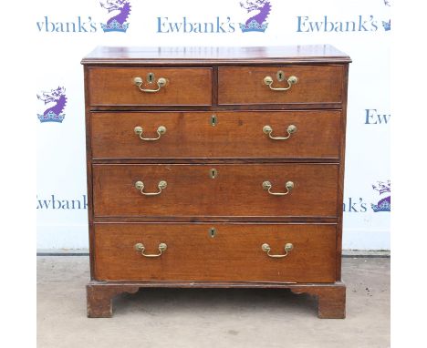 19th century oak chest, with two short and three long graduated drawers on bracket feet, H98 W94 D48 cm