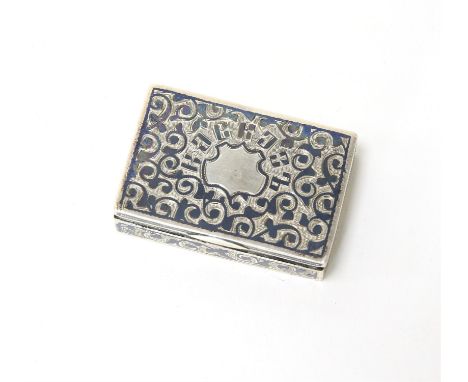 Russian silver and niello snuff box, with scroll decoration and inscribed Caucasia in Russian on the lid, mark for Aleksandr 