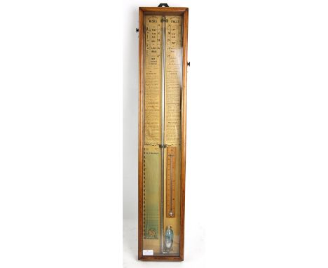 Early 20th century mahogany cased Admiral Fitzroy barometer, in a rectangular case, 90 cm high, and an oak framed aneroid bar