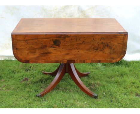 19th century walnut sofa table, with single drawer on turned column and quatrefoil base,