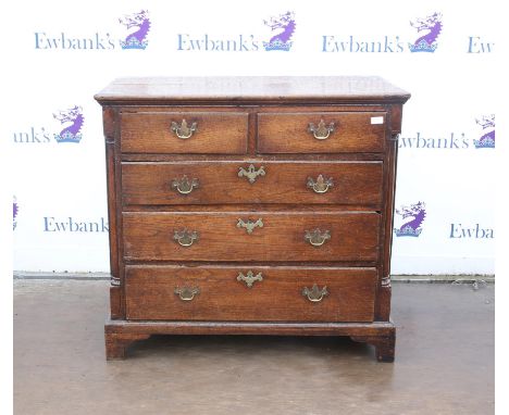 19th century oak chest of two short over three long graduated drawers on bracket feet, h94 x w101 x d54cm,