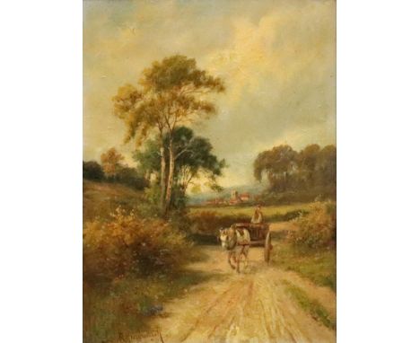 R. Hindmarsh (British, 19th Century), A figure with a horse and cart on a country lane, signed 'R Hindmarsh' (lower left), oi