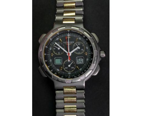 Longines; a gentleman's Conquest Titanium chronograph wristwatch, the grey dial with centre seconds subsidiary dials, to a qu