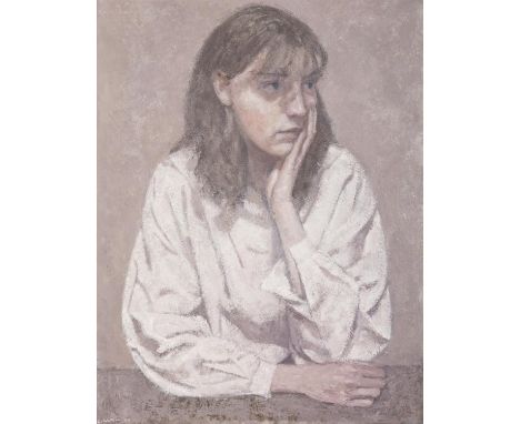 Colin Watson (b.1966)  Portrait of Girl Oil on board, 56.5 x 43.5cm (22¼ x 17") Signed and dated (19)'97Provenance: The Elain