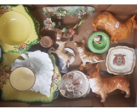 A collection of mixed ceramic items too include a large Beswick corgi, Alton China corgi figure, Grindley royal commemorative