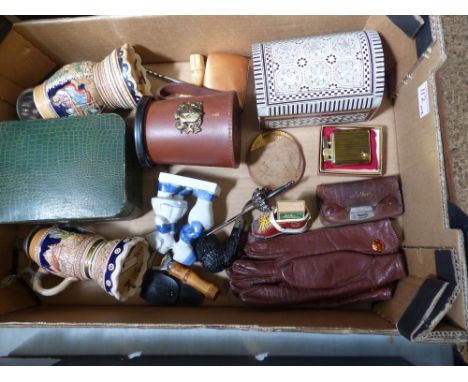 A mixed collection of items to include a pair of Dent's branded leather gloves, ladies vintage leather coin purse, jewellery 