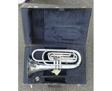 Vintage Brass Band / Boys Brigade Instrument,, unsued for years &amp; probably more of a decorators piece, length 58cm 