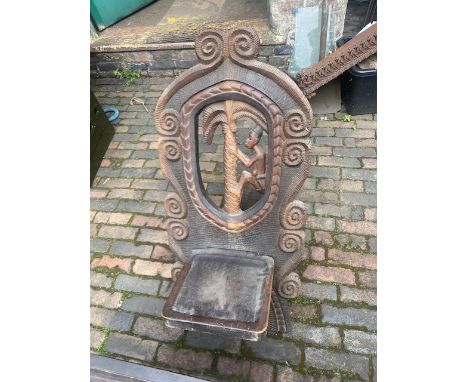 4 vintage hand carved African birthing chairs together with similar hand carved African Dining Table (Height of chair 89cm) 