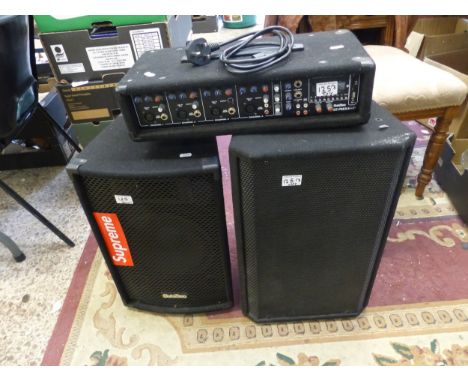 Two hi-fi speakers and a Sub Zero branded amplifier (3). 