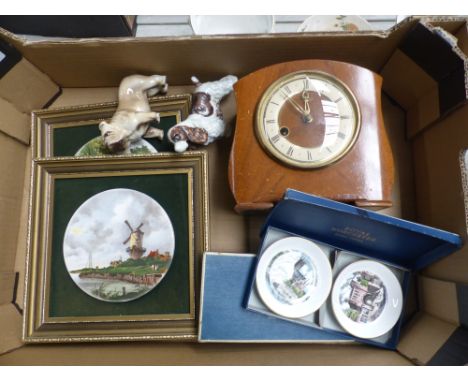 A mixed collection of items to include smiths mid century mantle clock, framed cameo plaques, royal worcester pin dishes, nov