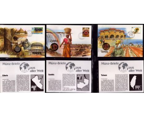 Coin cover collection includes 3 items Zambia Two Ngwee Coin First Day Cover with 10. 07 Zambia Stamp. Included is a German L